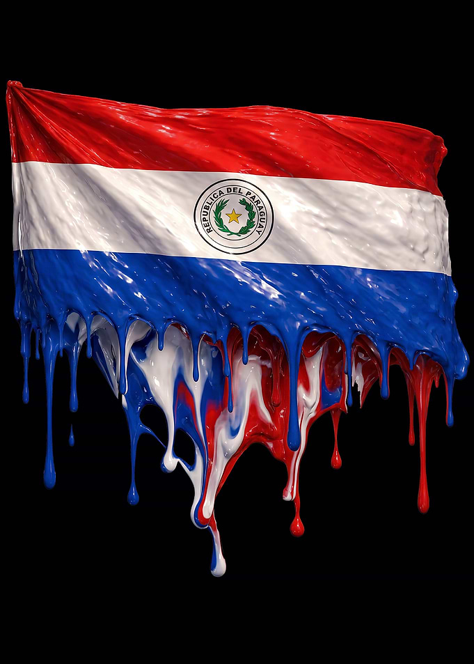 Paraguay Flag Colorful Dripping