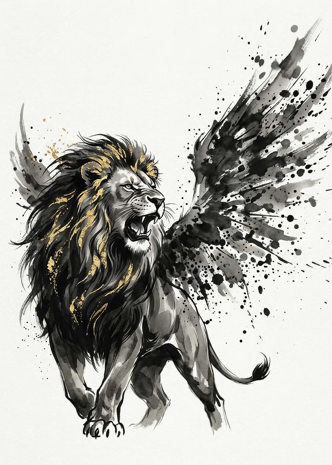 Winged Lion with Gold Accents