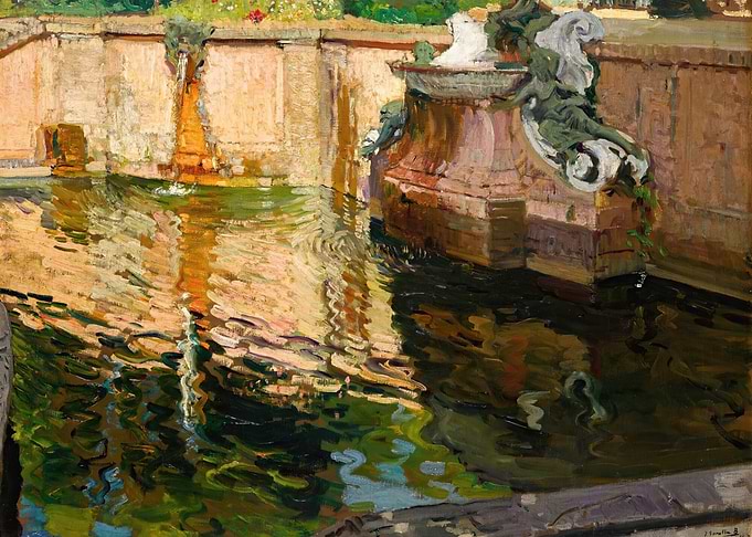 Impressionist Fountain and Water Reflections
