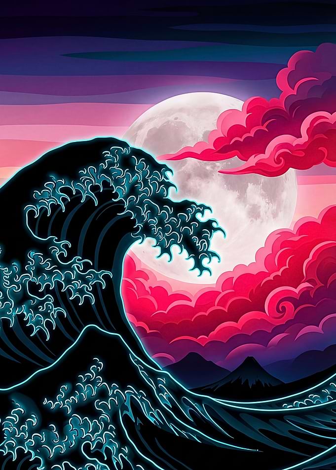 Neon Wave Under a Full Moon