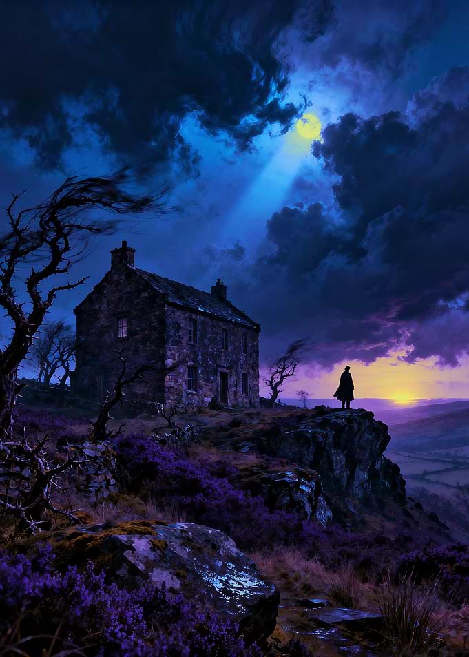 Wuhering Heights - Gothic House on a Hill at Dusk