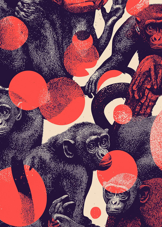 Monkeys and Red Circles Pattern