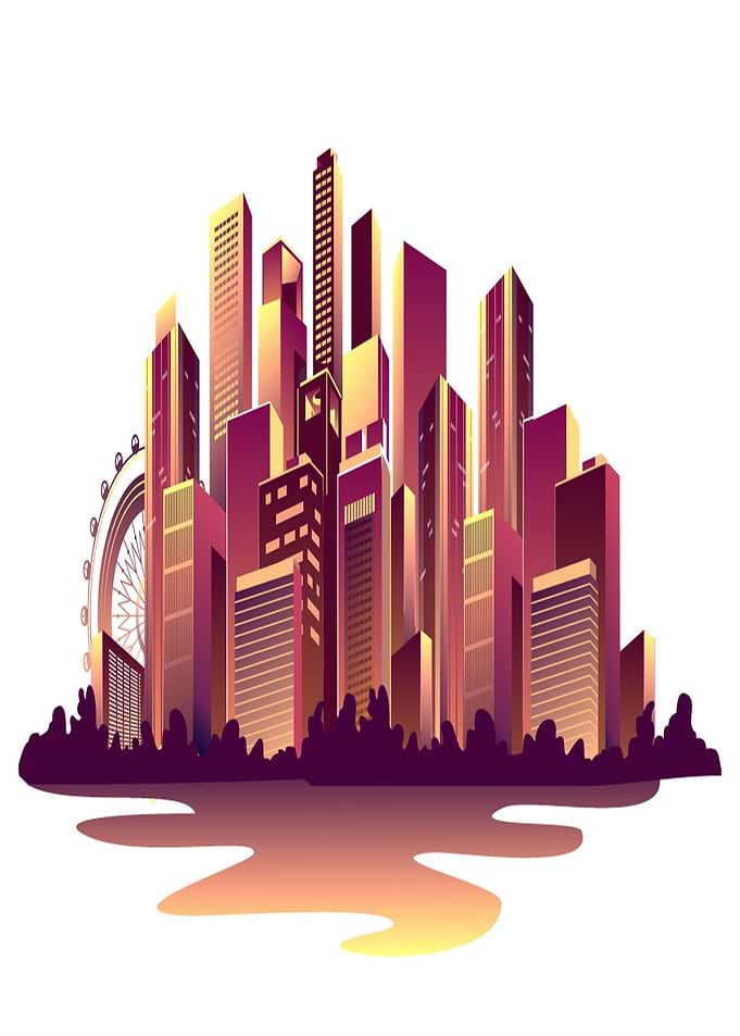 Stylized Cityscape with Ferris Wheel