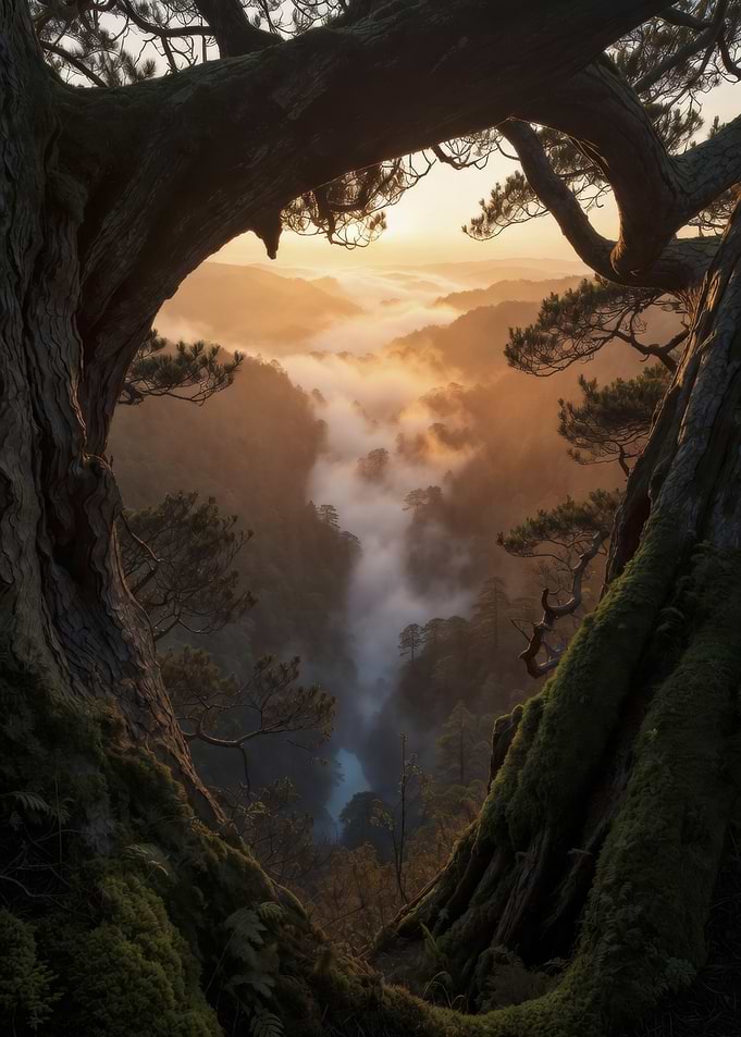 Misty Mountain Valley Sunrise