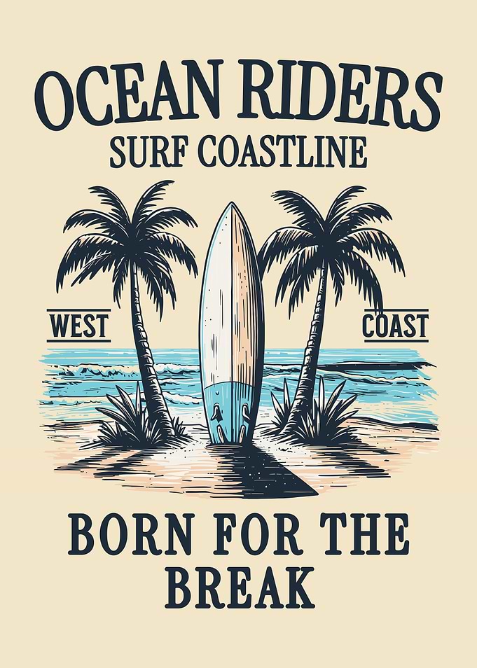 Ocean Riders – Surf Coastline Poster | Vintage Surf Beach Wall Art