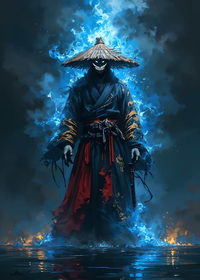 Ghostly Samurai with Blue Aura