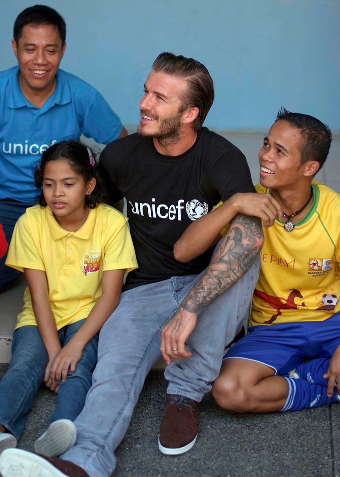 David Beckham with UNICEF children