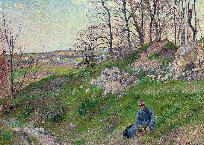 Woman Gathering in a Spring Landscape