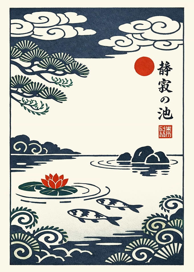 Japanese Koi Pond with Water Lily