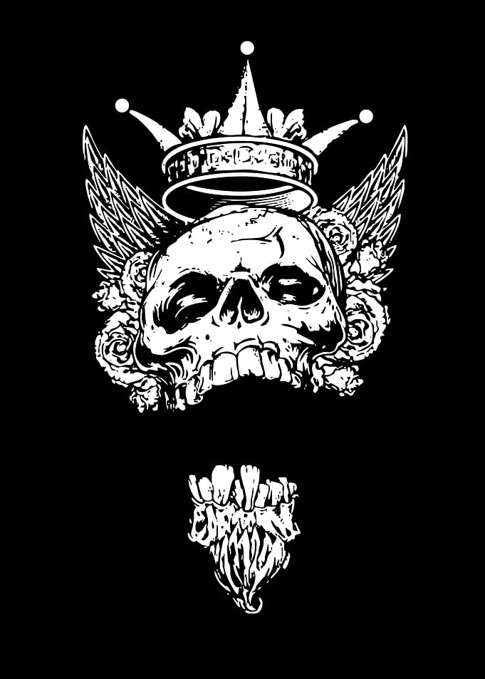 Skull with Crown and Wings