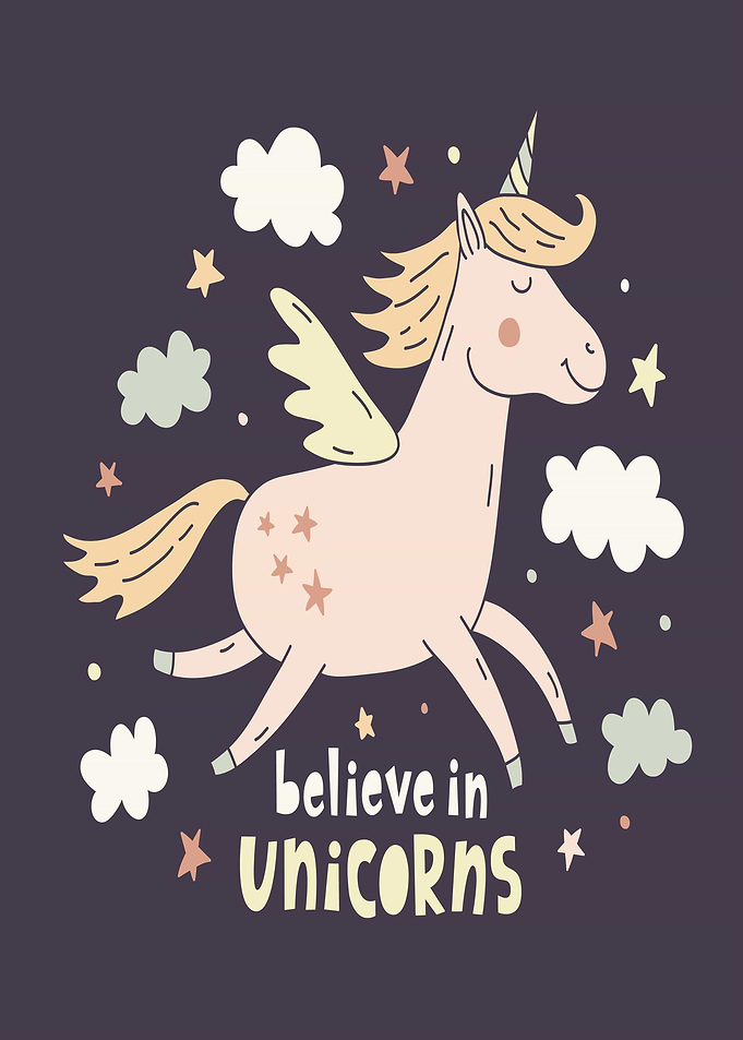 Cute Unicorn with Wings and Clouds