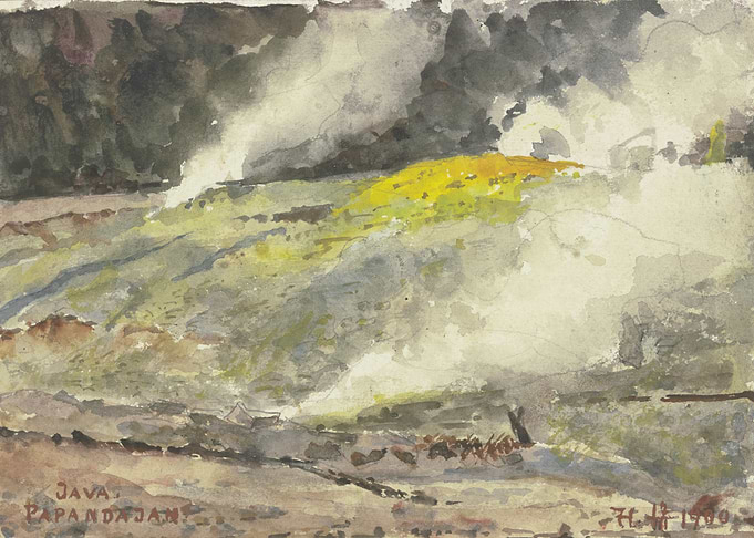 Watercolor of Papandajan Volcano, Java