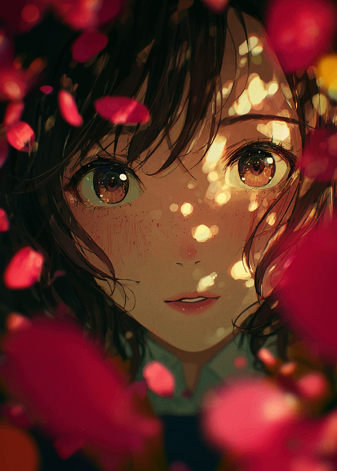 Anime Girl with Flower Petals