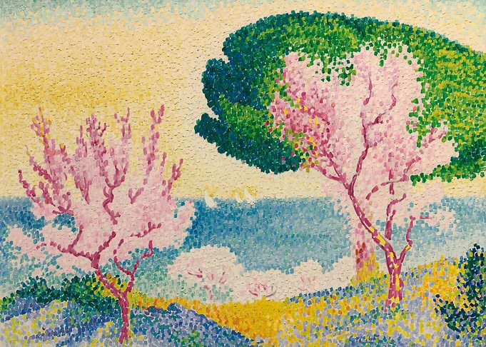 Pointillist Landscape with Flowering Trees