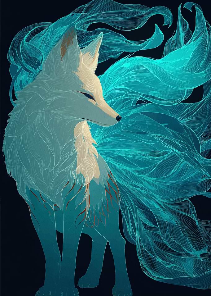 Mystical Fox with Flowing Tails