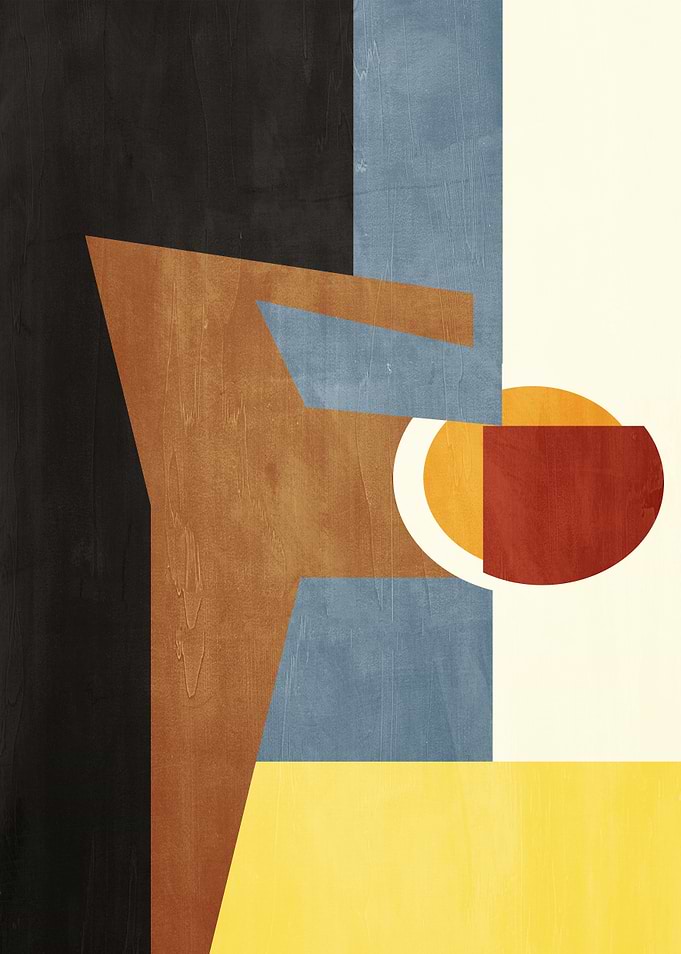 Abstract Geometric Composition with Wood Texture