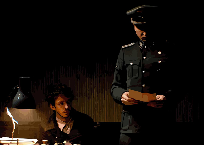 Nazi Officer and Prisoner in Dark Room