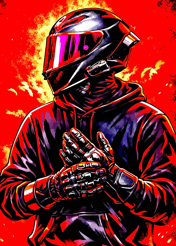 Rider in a helmet and hoodie