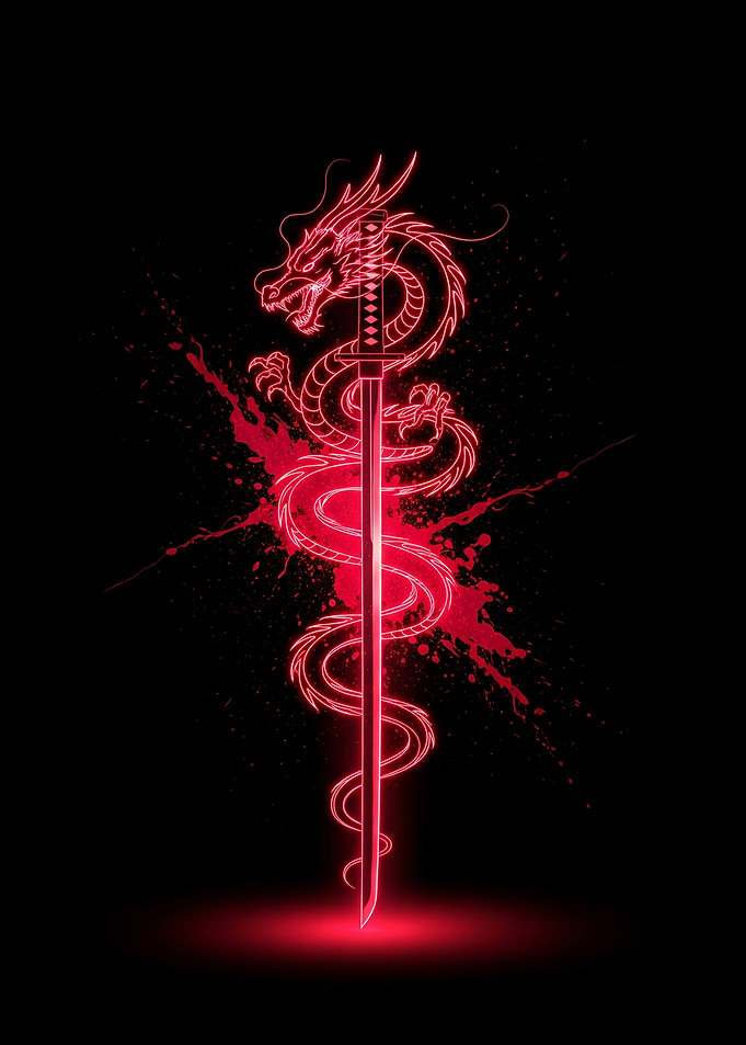 Red Neon Dragon and Katana
