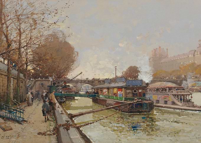 Parisian River Scene with Boats