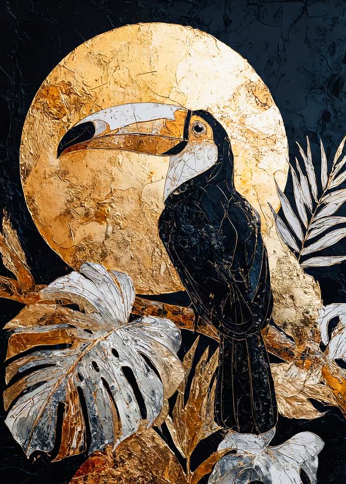 Toucan Golden Moon and Tropical Leaves