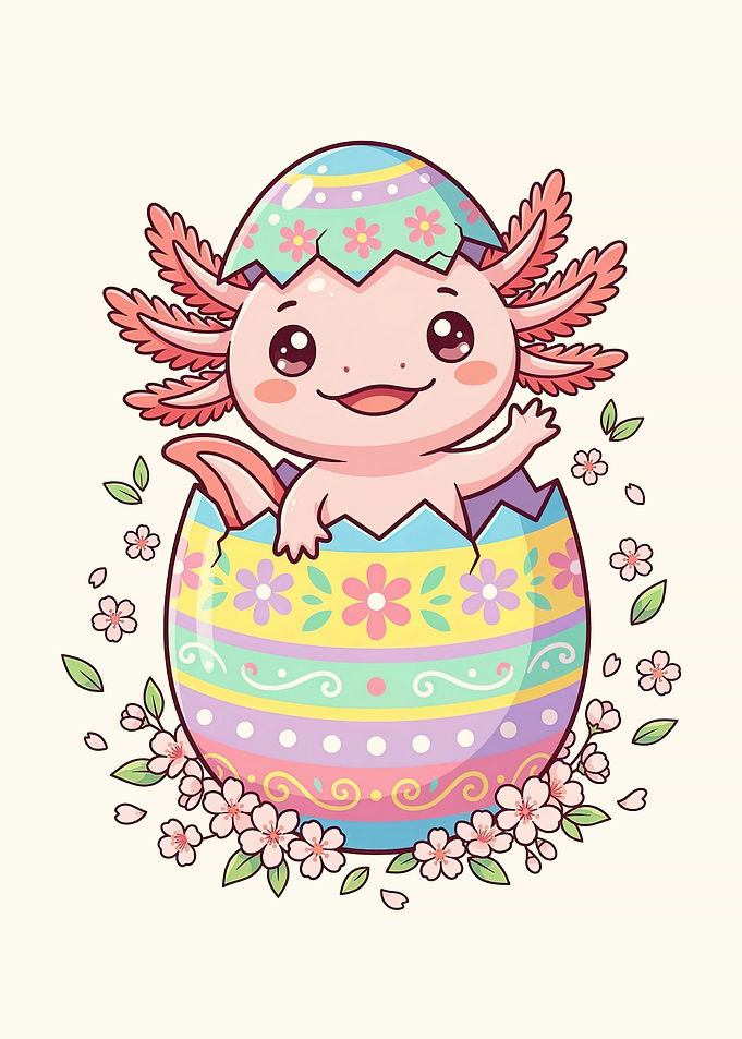 Cute Axolotl Hatching from Easter Egg