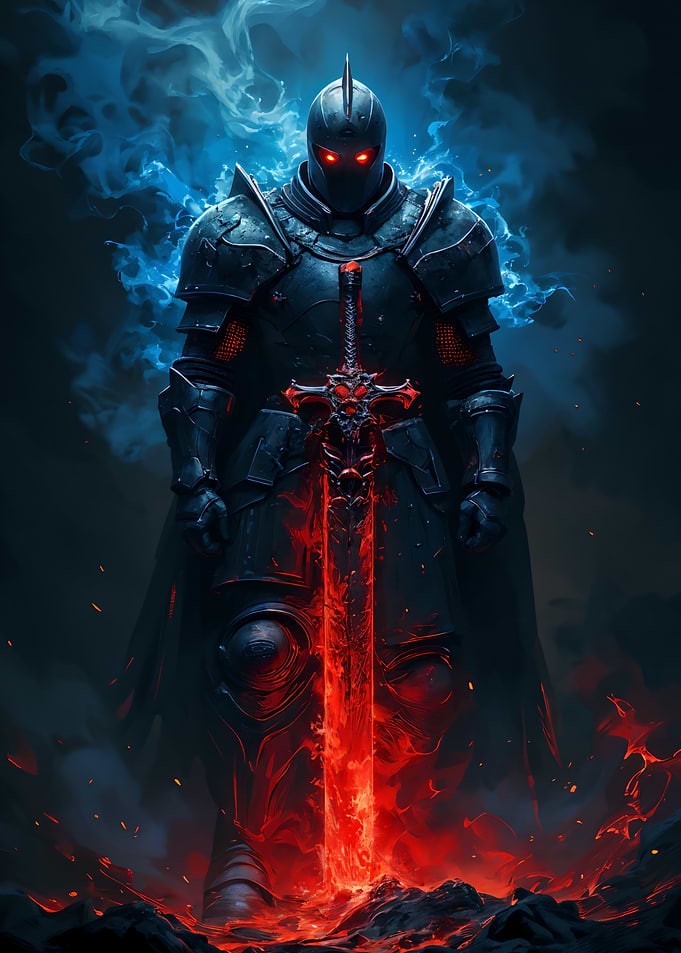 Fiery Knight with Blue Smoke