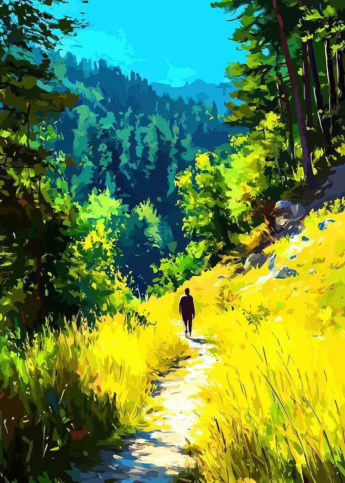 Person walking on a forest path