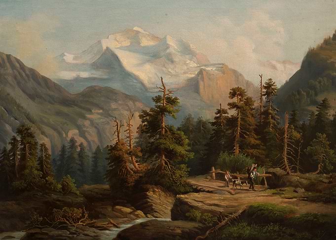 Alpine Landscape with Hikers