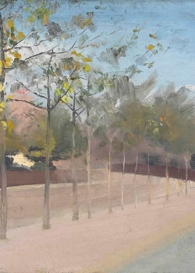 Impressionistic Park Scene with Trees