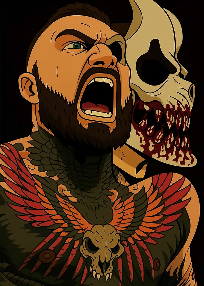 Man with Skull Tattoo and Mask