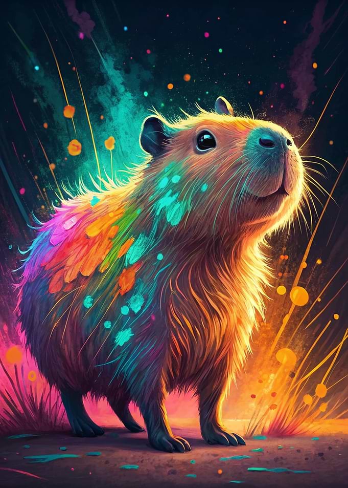Colorful Capybara in Abstract Background