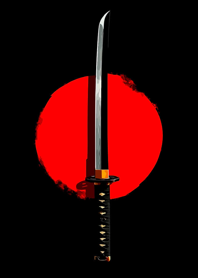 Katana in front of Japanese Sun Symbol