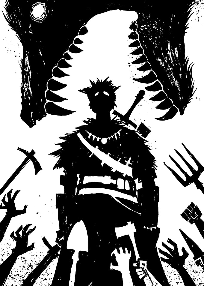 Silhouette Warrior Facing Monster