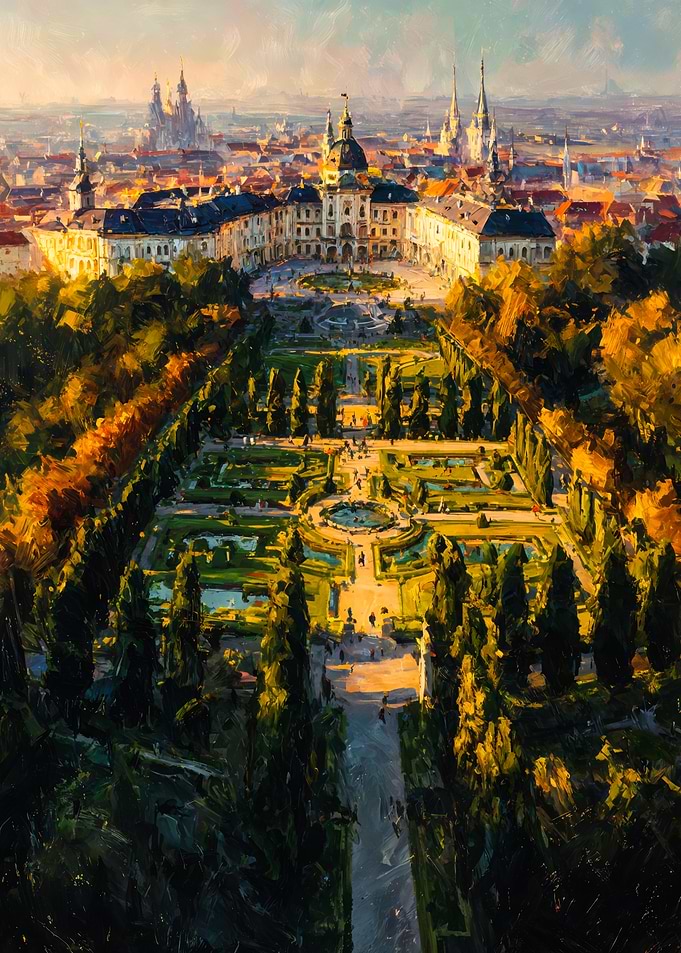 Baroque Palace and Gardens at Sunset
