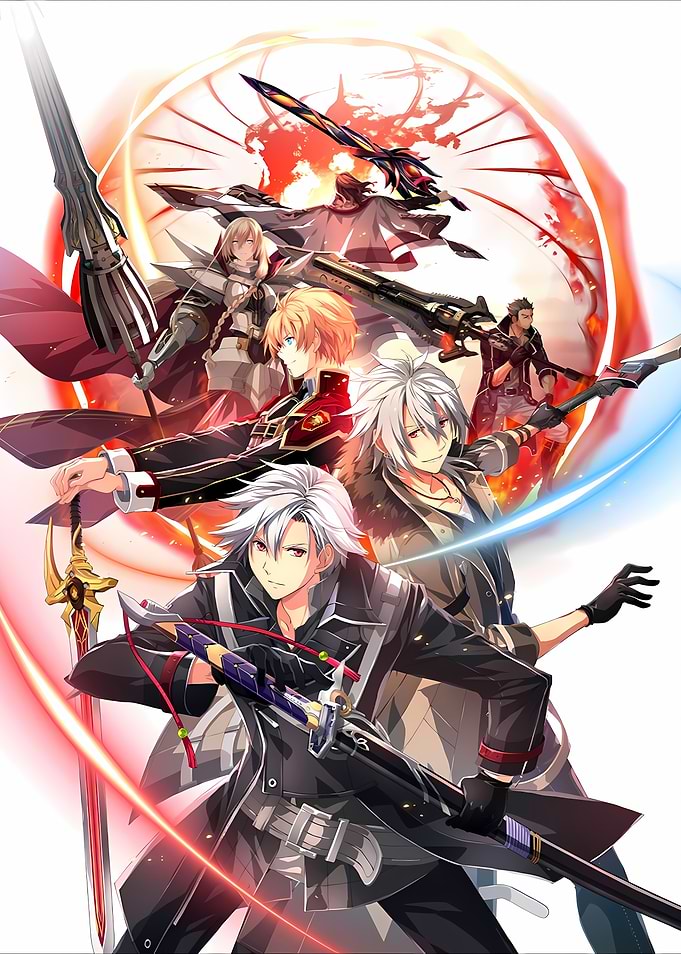 Anime characters with swords and guns