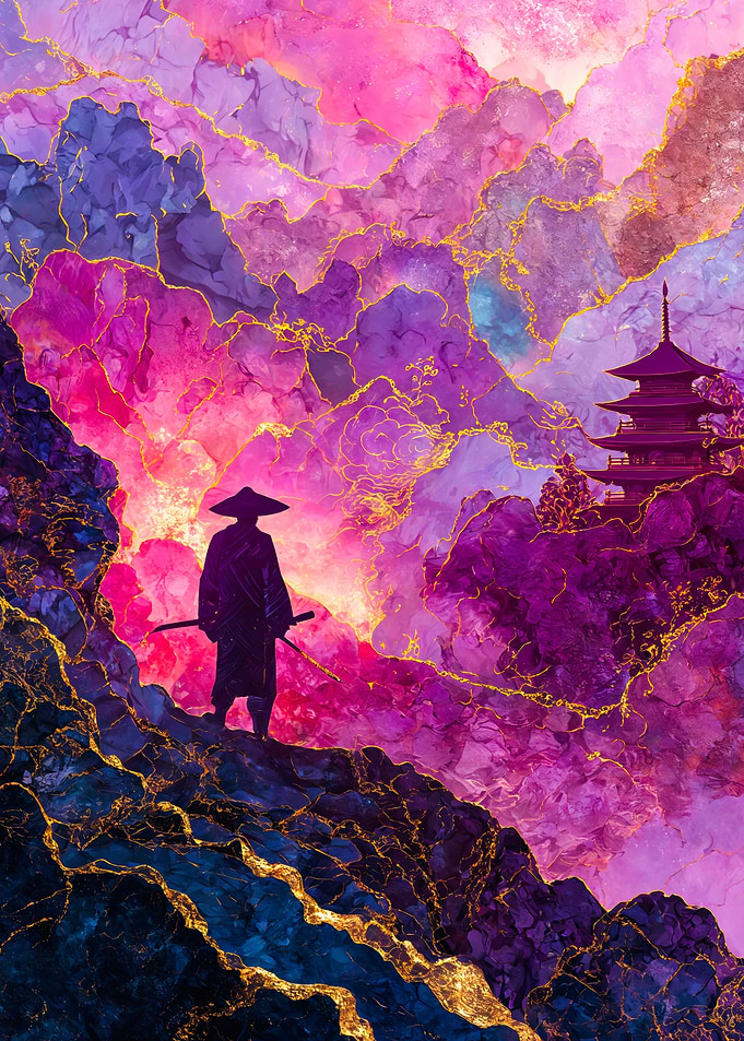 Samurai Silhouette Abstract Purple Landscape