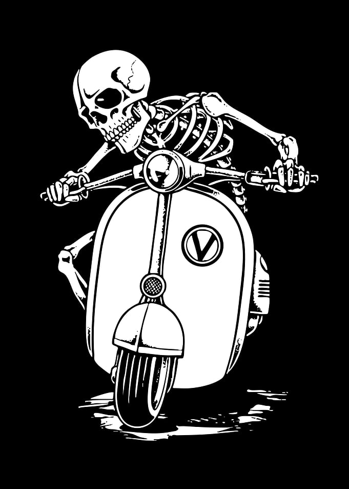 Skeleton Riding a Scooter