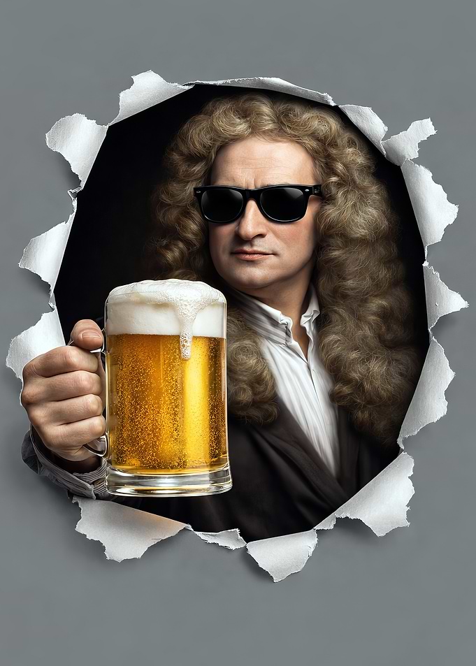 Isaac Newton with Beer and Sunglasses