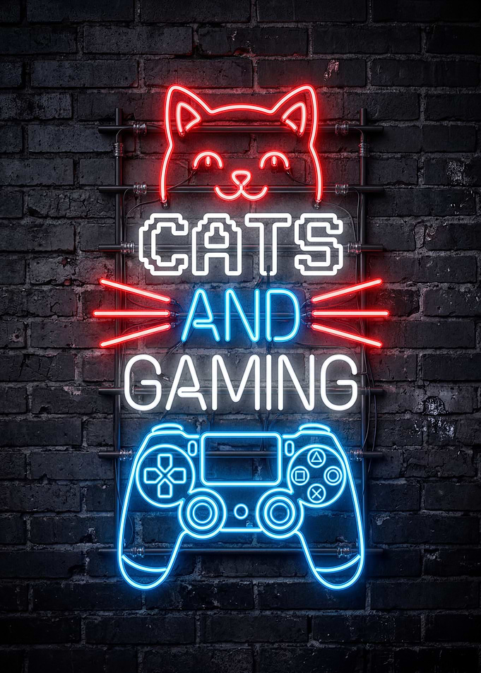 Cats and Gaming in Neon Lights Gamer