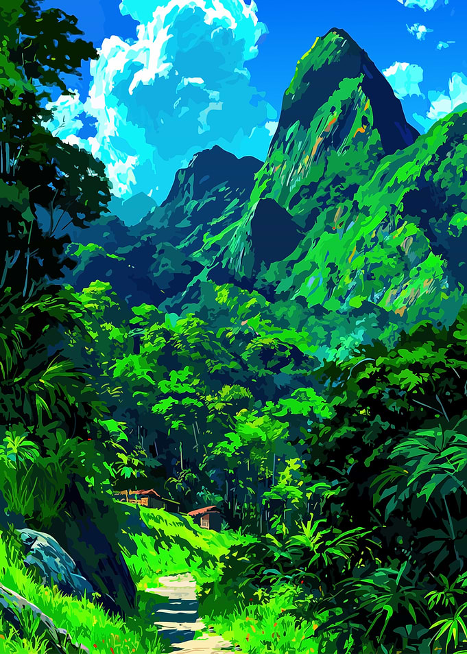 Lush Mountain Valley with Houses