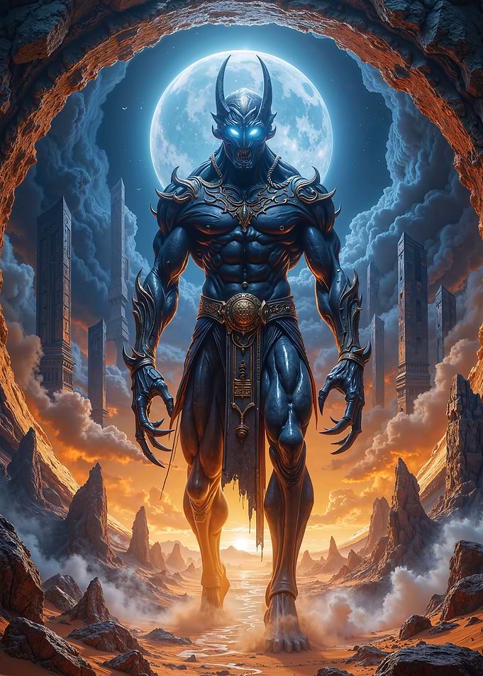 Dark Fantasy Demon Under a Full Moon