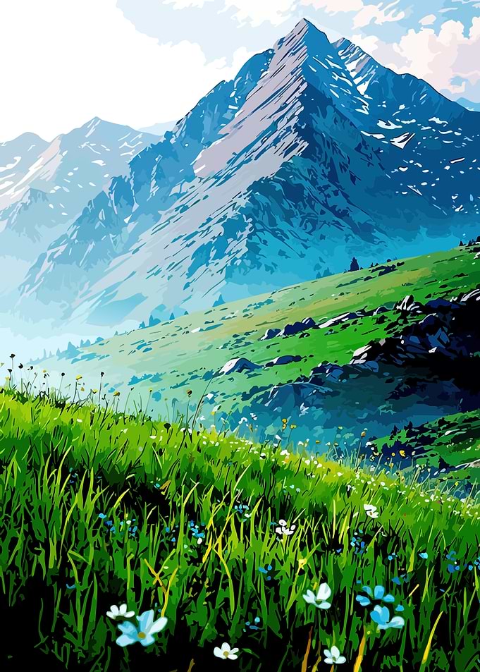 Vibrant Mountain Landscape with Wildflowers