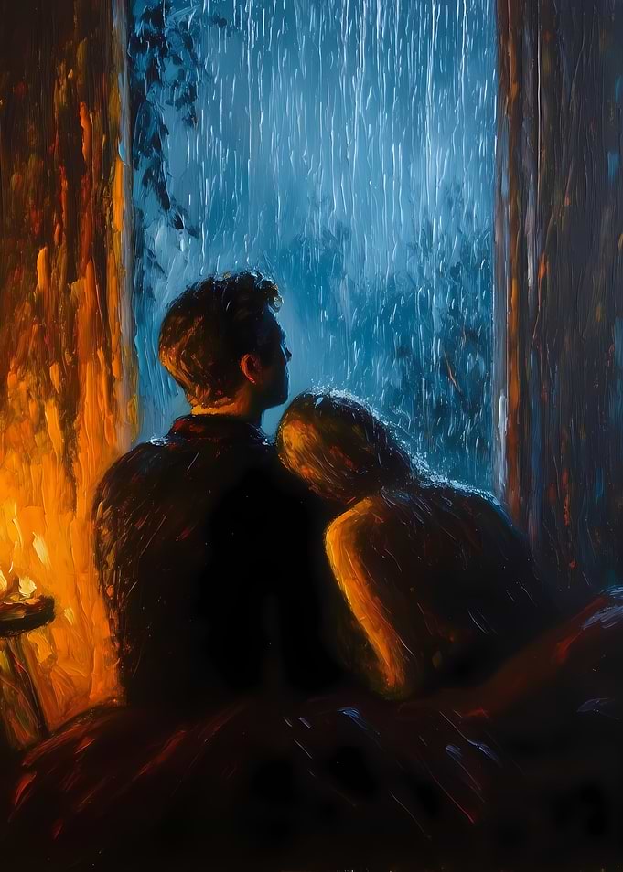 Couple Watching Rain by Candlelight