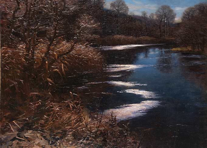 Winter River Landscape with Sunlight