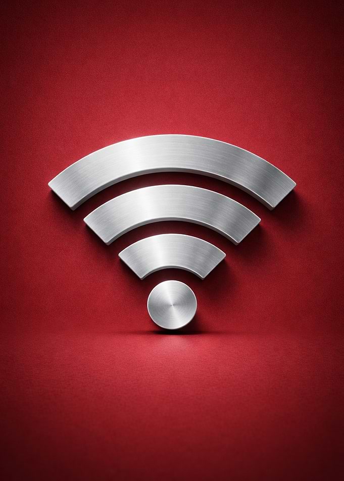 Metallic Wi-Fi Symbol on Red Background
