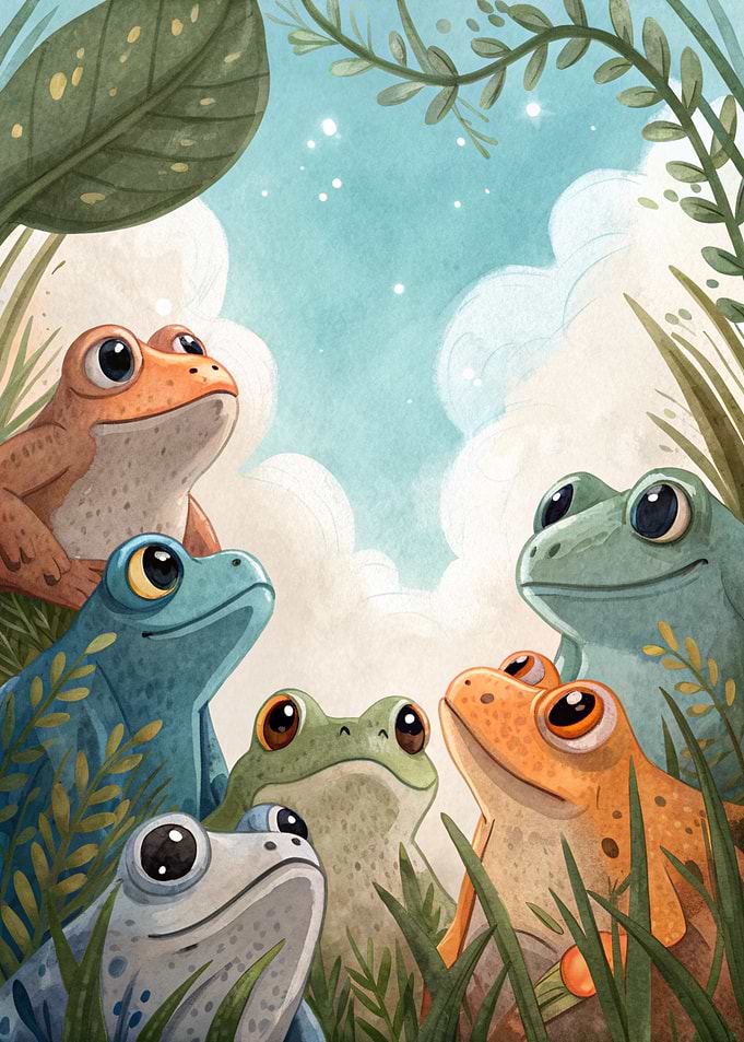 Cute Frogs in a Dreamy Meadow