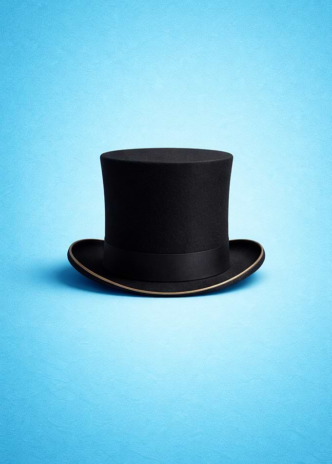Black Top Hat on Blue Background