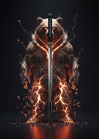 Fiery Bear Warrior with Katana