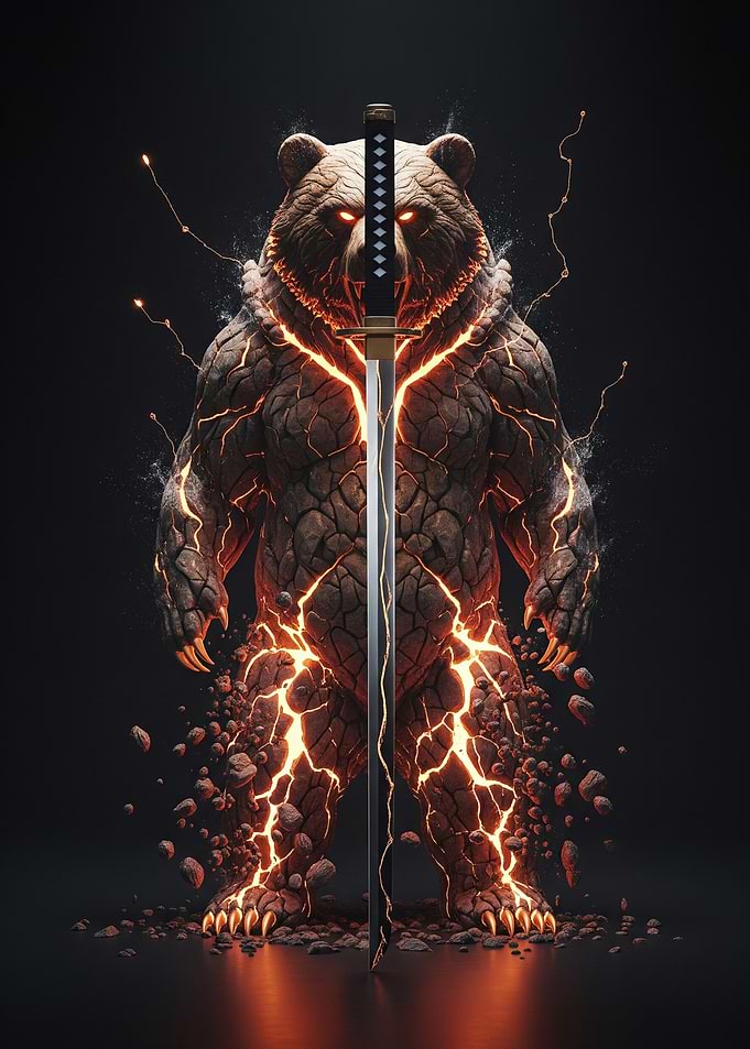 Fiery Bear Warrior with Katana